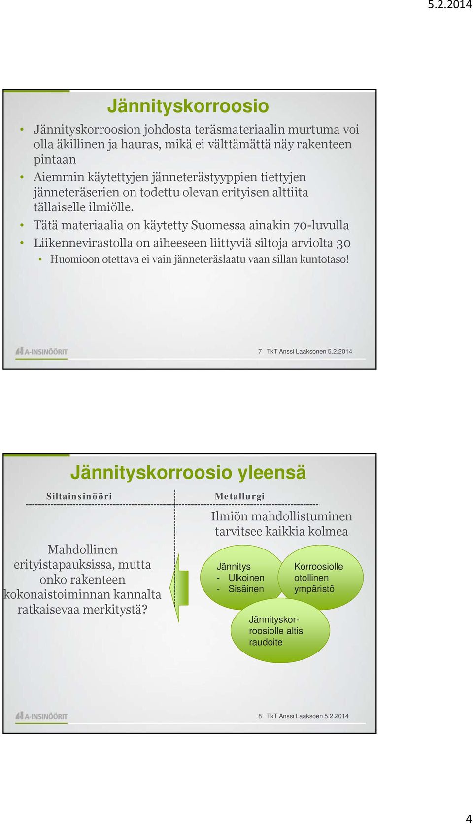 Tätä materiaalia on käytetty Suomessa ainakin 70-luvulla Liikennevirastolla on aiheeseen liittyviä siltoja arviolta 30 Huomioon otettava ei vain jänneteräslaatu vaan sillan kuntotaso!