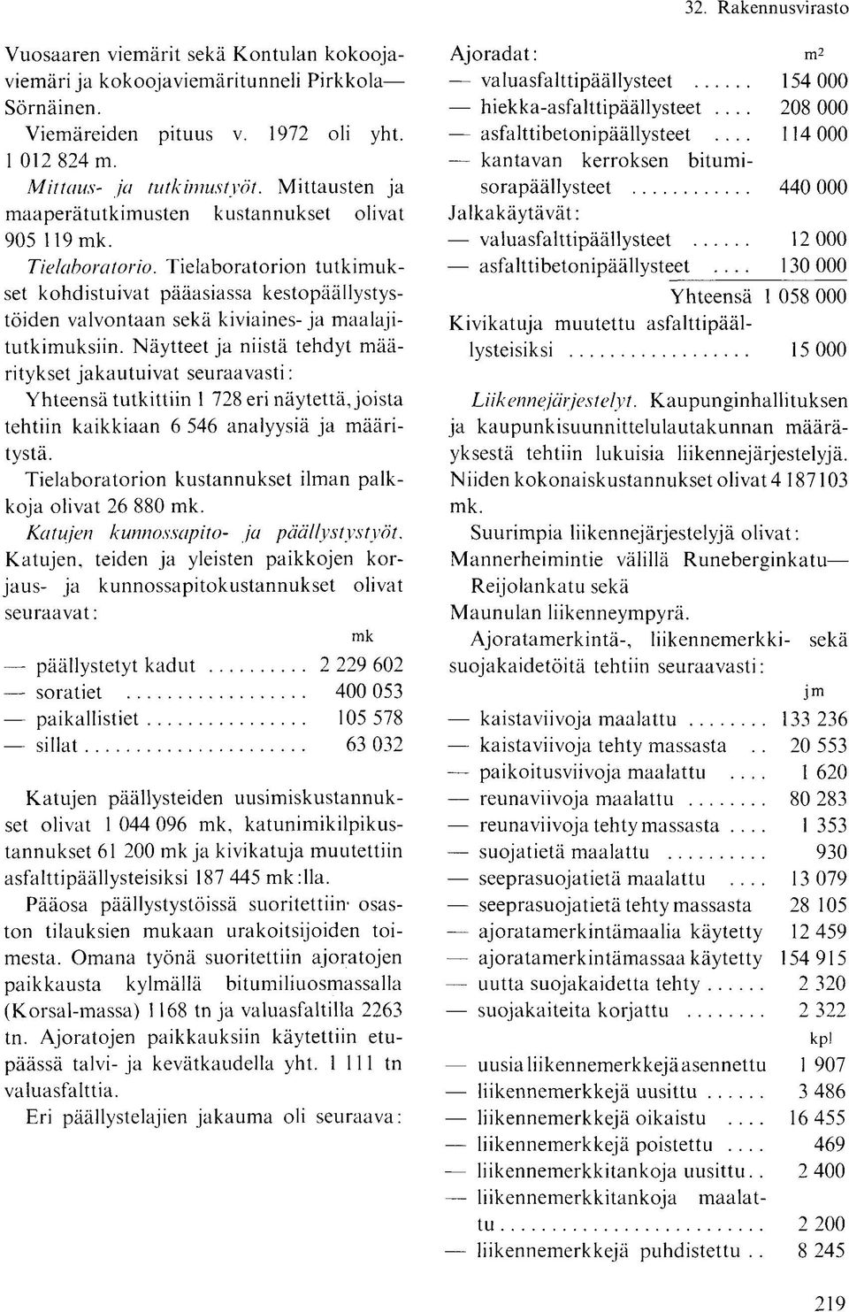 Tielaboratorion tutkimukset kohdistuivat pääasiassa kestopäällystystöiden valvontaan sekä kiviaines- ja maalajitutkimuksiin.