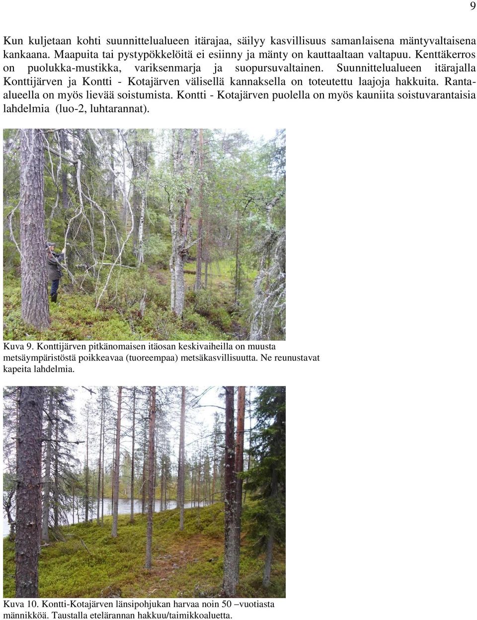 Rantaalueella on myös lievää soistumista. Kontti - Kotajärven puolella on myös kauniita soistuvarantaisia lahdelmia (luo-2, luhtarannat). Kuva 9.