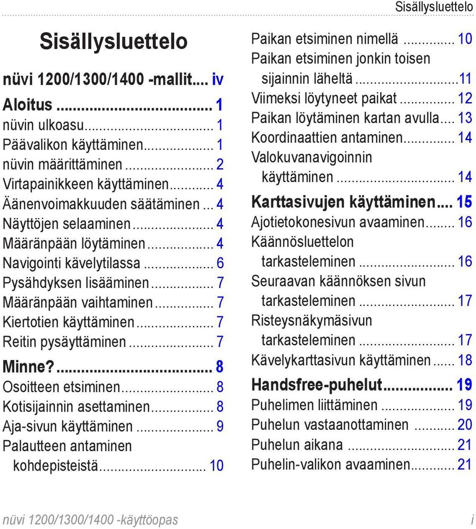 .. 7 Reitin pysäyttäminen... 7 Minne?... 8 Osoitteen etsiminen... 8 Kotisijainnin asettaminen... 8 Aja-sivun käyttäminen... 9 Palautteen antaminen kohdepisteistä... 10 Paikan etsiminen nimellä.