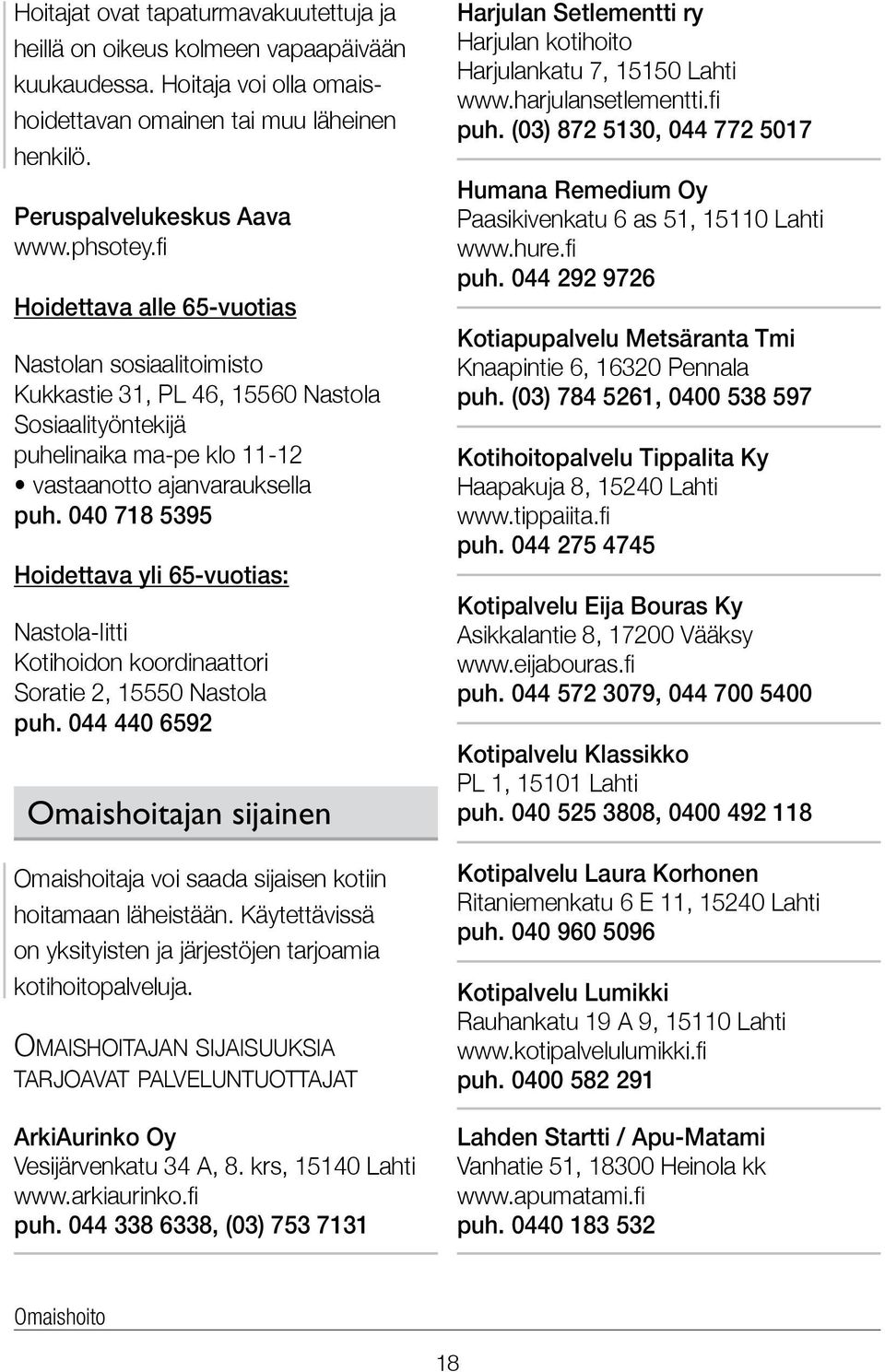 040 718 5395 Hoidettava yli 65-vuotias: Nastola-Iitti Kotihoidon koordinaattori Soratie 2, 15550 Nastola puh.