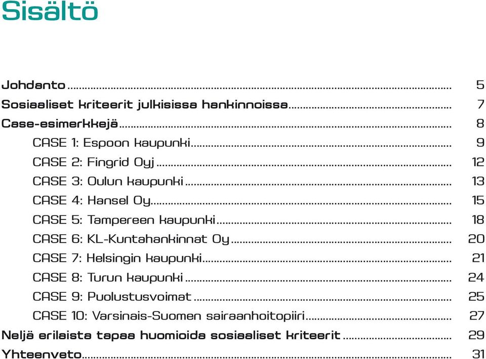 .. 18 CASE 6: KL-Kuntahankinnat Oy... 20 CASE 7: Helsingin kaupunki... 21 CASE 8: Turun kaupunki.