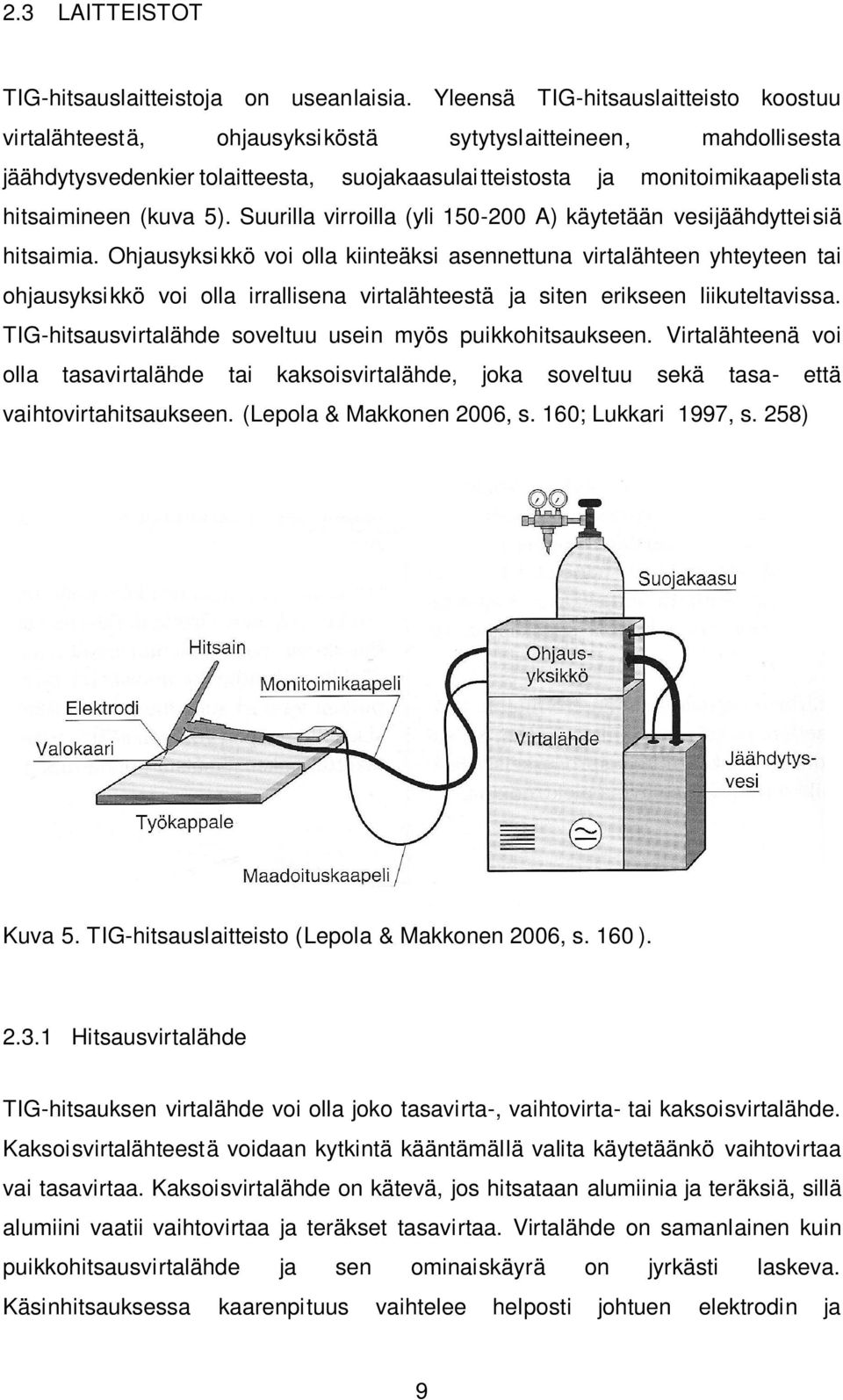 (kuva 5). Suurilla virroilla (yli 150-200 A) käytetään vesijäähdytteisiä hitsaimia.