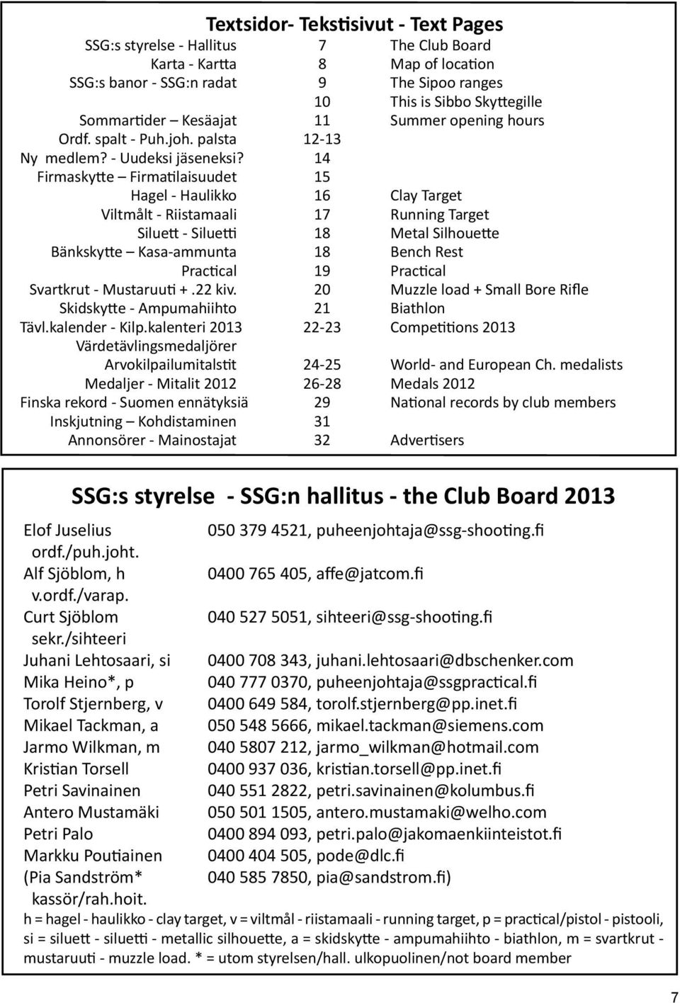 14 Firmaskytte Firmatilaisuudet 15 Hagel - Haulikko 16 Clay Target Viltmålt - Riistamaali 17 Running Target Siluett - Siluetti 18 Metal Silhouette Bänkskytte Kasa-ammunta 18 Bench Rest Practical 19