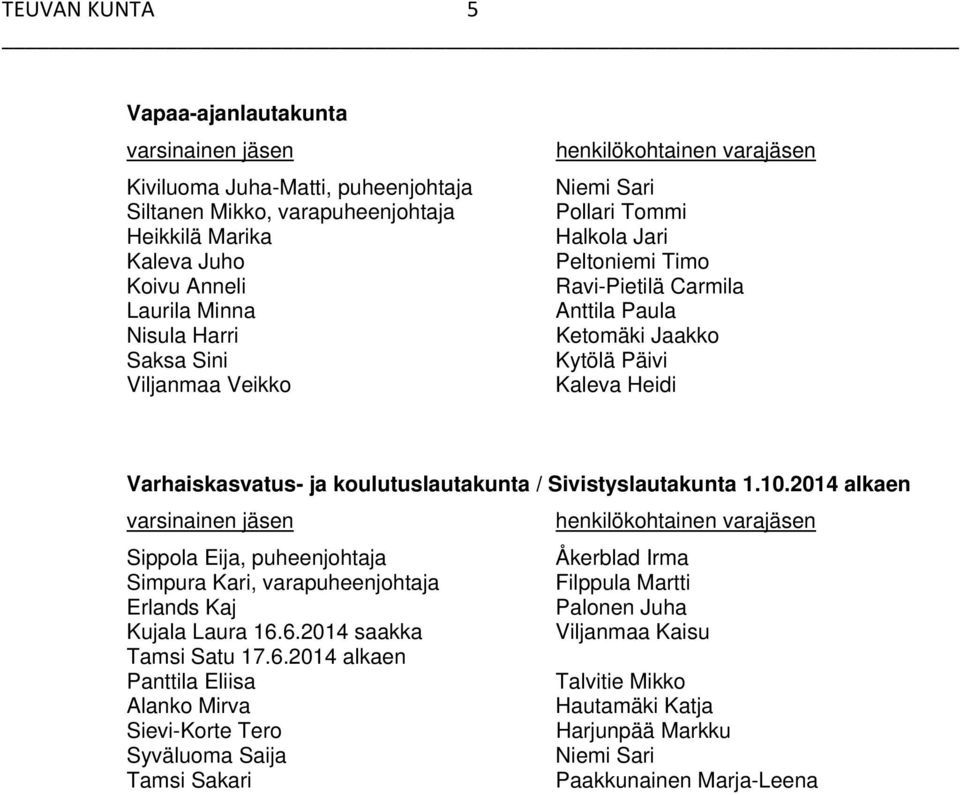 koulutuslautakunta / Sivistyslautakunta 1.10.