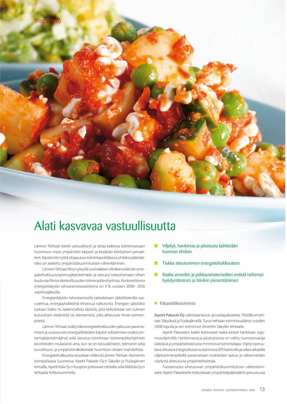 Lännen Tehtaat liittyi syksyllä suomalaisen elinkeinoelämän ener giatehokkuussopimusjärjestelmään ja sitoutui toteuttamaan siihen kuuluvaa Elintarviketeollisuuden toimenpideohjelmaa.