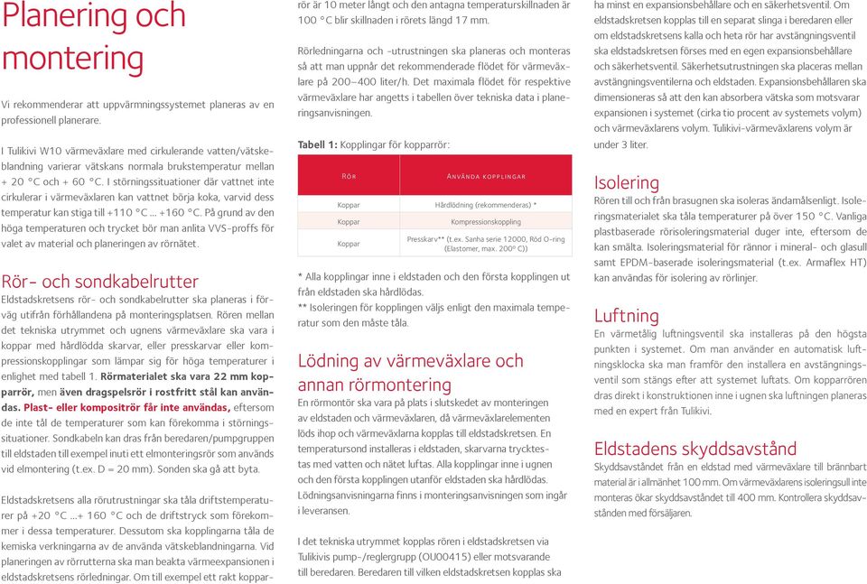 I störningssituationer där vattnet inte cirkulerar i värmeväxlaren kan vattnet börja koka, varvid dess temperatur kan stiga till +110 C +160 C.