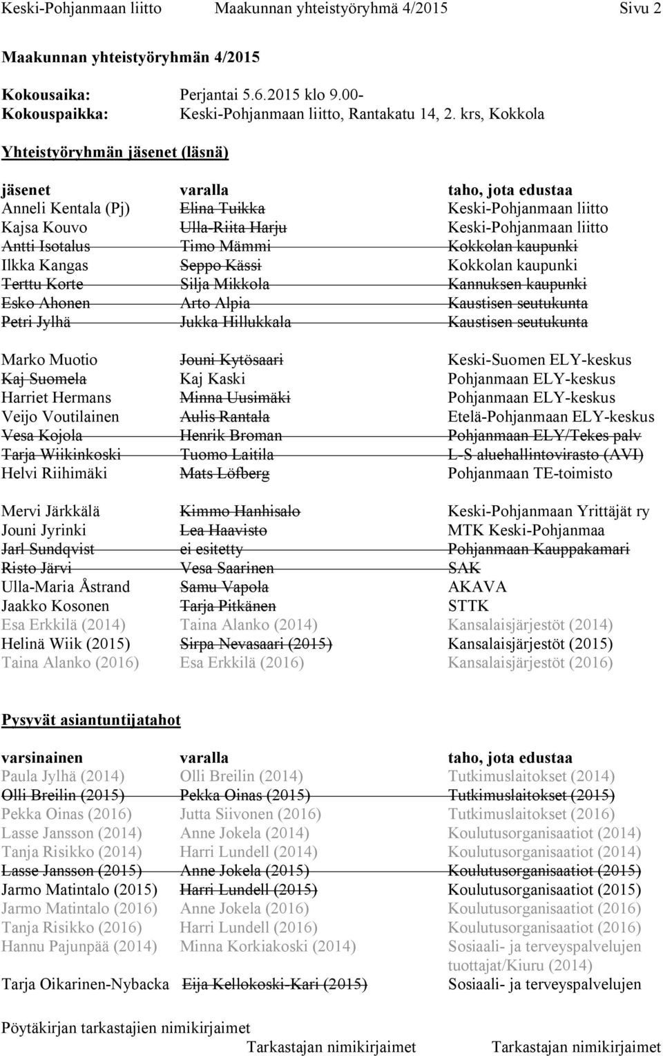 Isotalus Timo Mämmi Kokkolan kaupunki Ilkka Kangas Seppo Kässi Kokkolan kaupunki Terttu Korte Silja Mikkola Kannuksen kaupunki Esko Ahonen Arto Alpia Kaustisen seutukunta Petri Jylhä Jukka Hillukkala