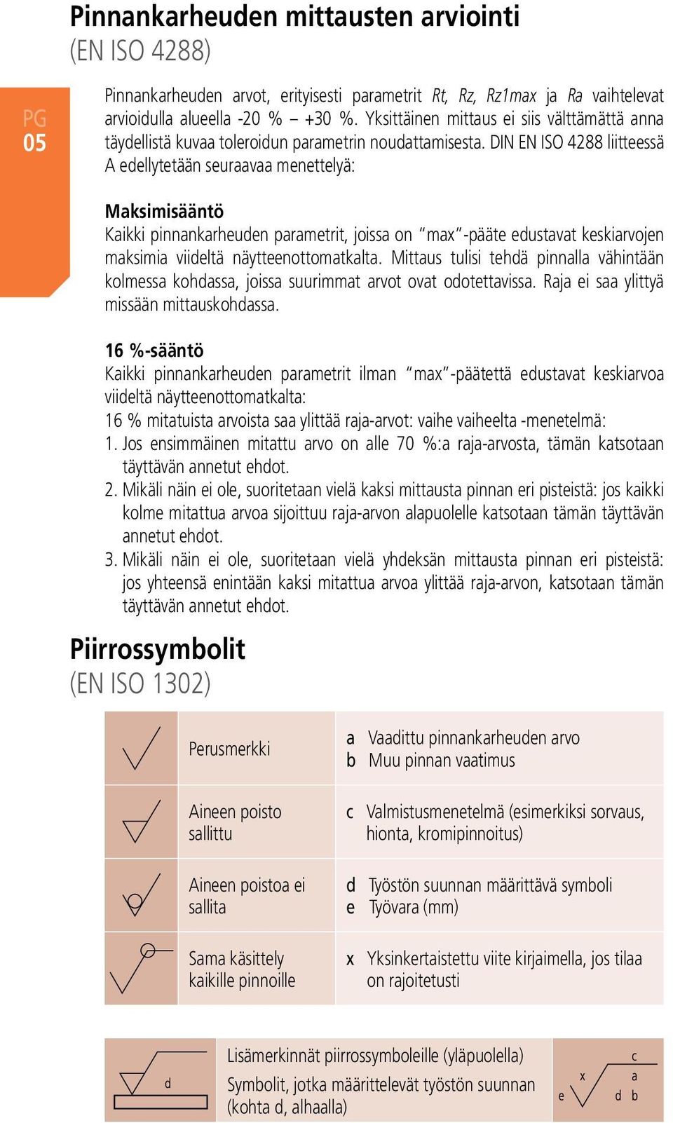 DIN EN ISO 4288 liitteessä A edellytetään seuraavaa menettelyä: Maksimisääntö Kaikki pinnankarheuden parametrit, joissa on max -pääte edustavat keskiarvojen maksimia viideltä näytteenottomatkalta.