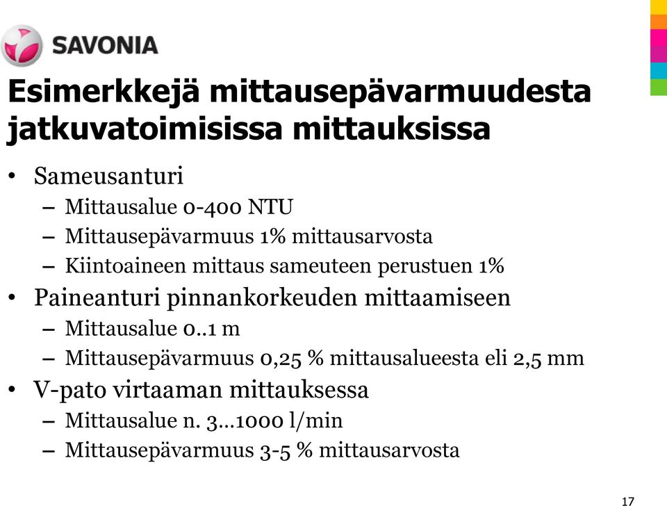 pinnankorkeuden mittaamiseen Mittausalue 0.