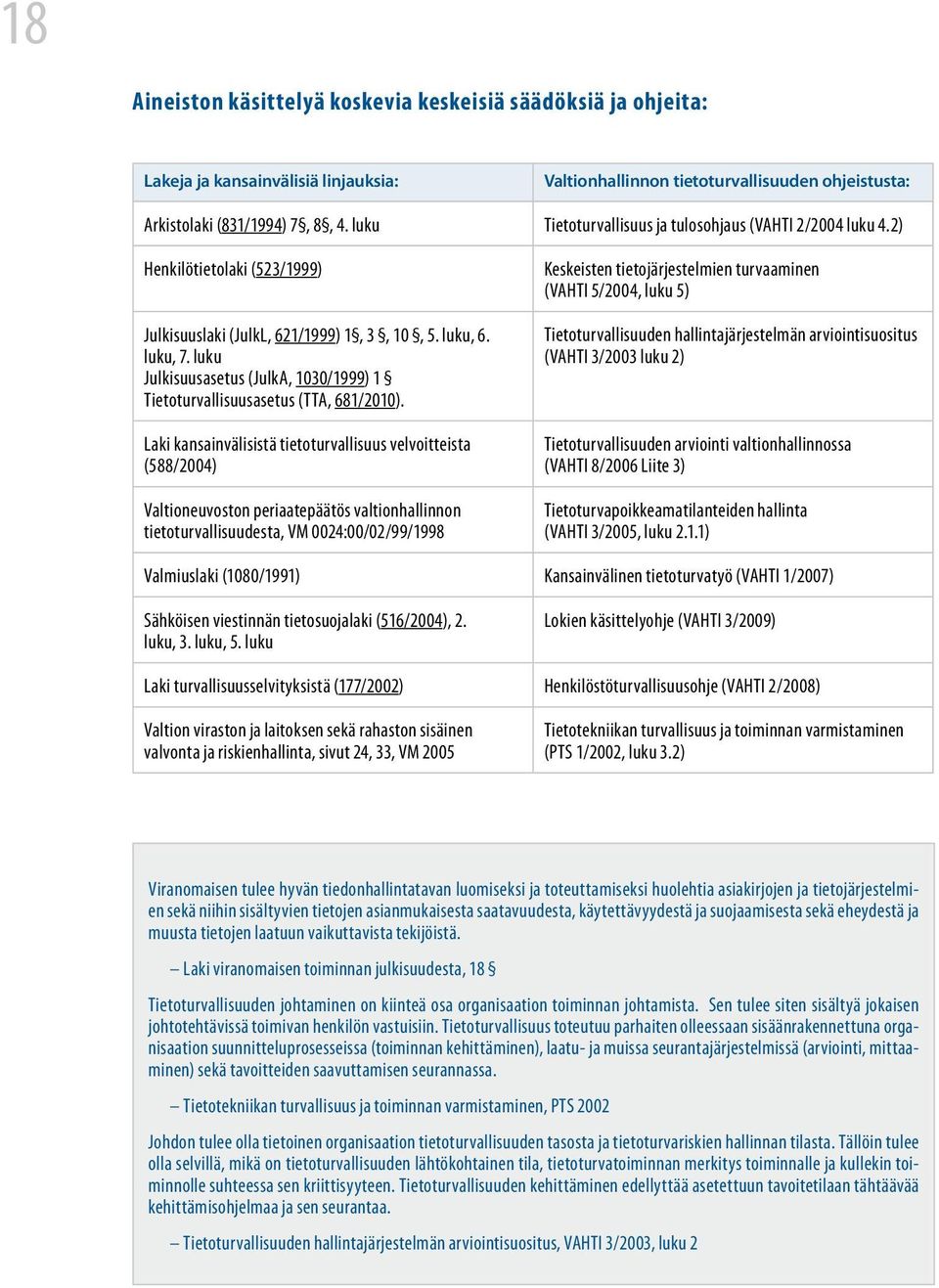 luku Julkisuusasetus (JulkA, 1030/1999) 1 Tietoturvallisuusasetus (TTA, 681/2010).