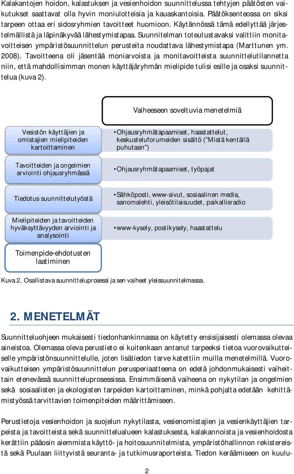 Suunnitelman toteutustavaksi valittiin monitavoitteisen ympäristösuunnittelun perusteita noudattava lähestymistapa (Marttunen ym. 2008).