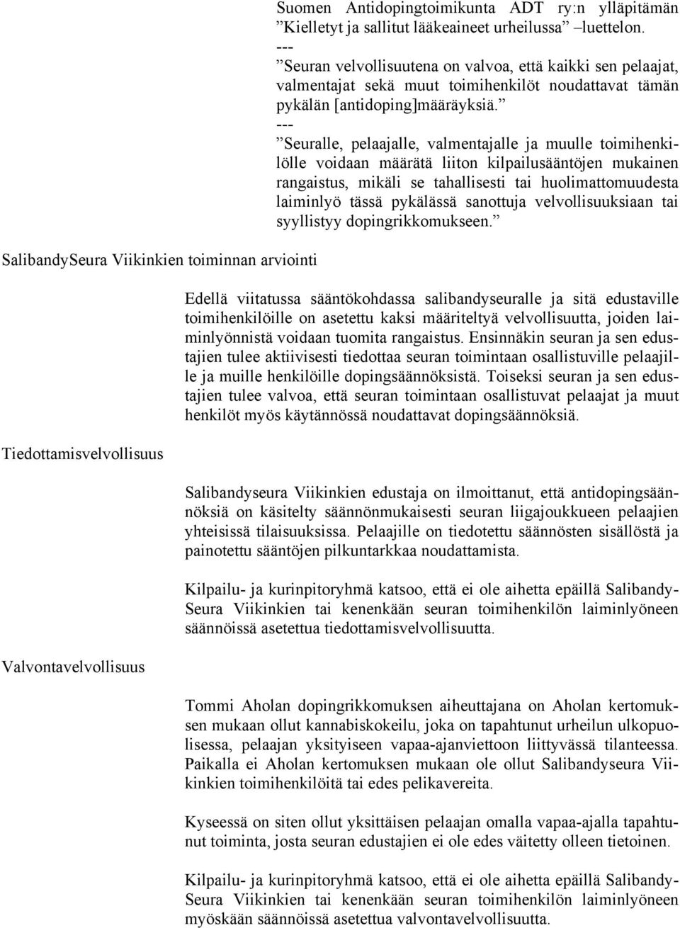 --- Seuralle, pelaajalle, valmentajalle ja muulle toimihenkilölle voidaan määrätä liiton kilpailusääntöjen mukainen rangaistus, mikäli se tahallisesti tai huolimattomuudesta laiminlyö tässä pykälässä