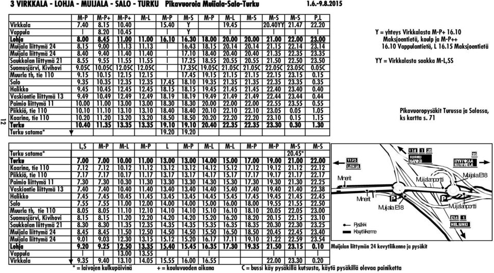 13 16.43 18.15 20.14 20.14 21.15 22.14 23.14 16.10 Vappulantietä, L 16.15 Maksjoentietä Muijala liittymä 24 8.40 9.40 11.40 11.40 17.10 18.40 20.40 20.40 21.35 22.35 23.35 Saukkolan liittymä 21 8.