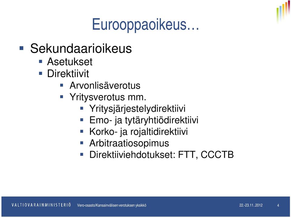 Yritysjärjestelydirektiivi Emo- ja tytäryhtiödirektiivi Korko- ja