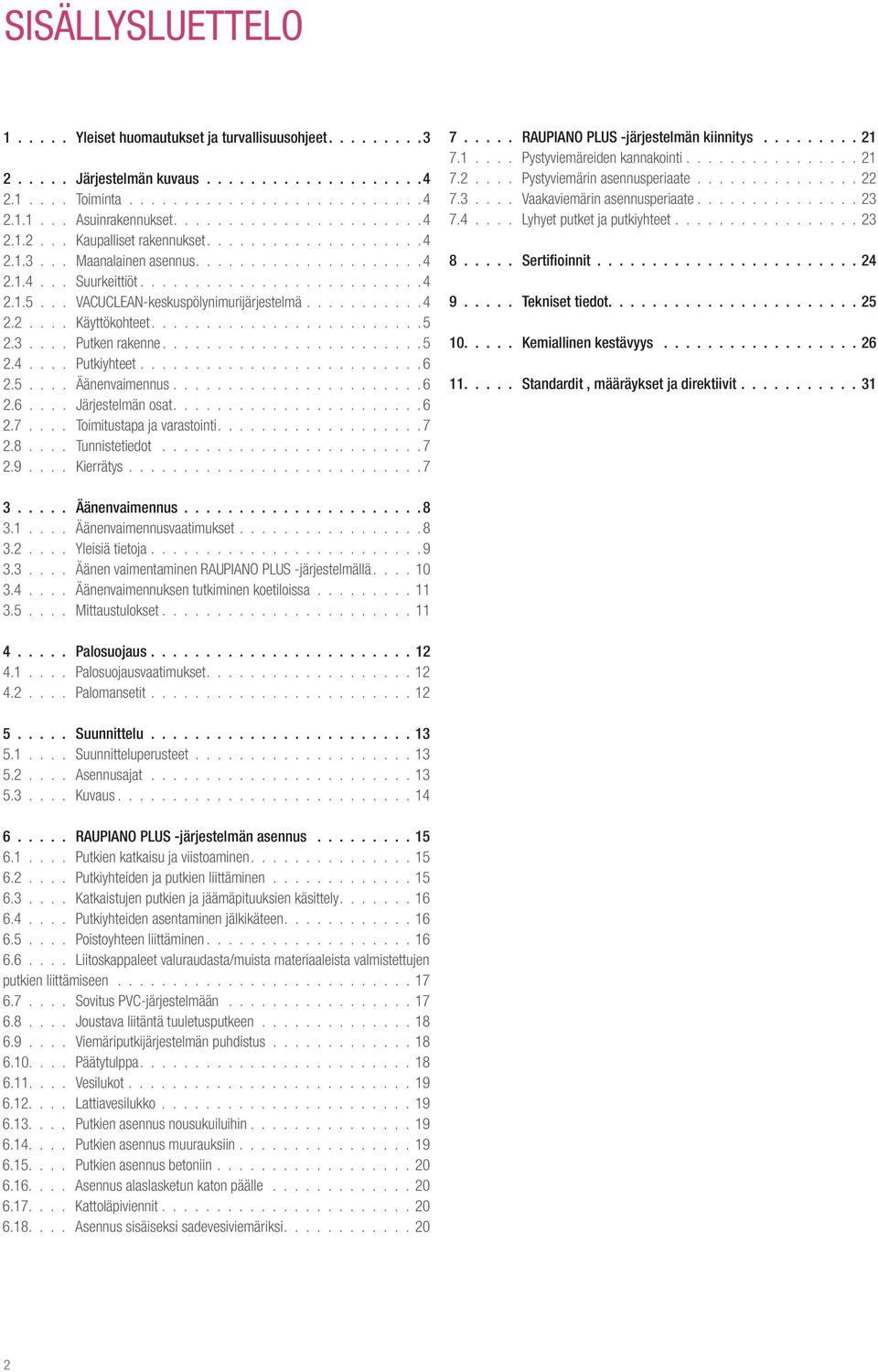 ....................... 5 2.3.... Putken akenne....................... 5 2.4.... Putkiyhteet..........................6 2.5.... Äänenvaimennus.......................6 2.6.... Jäjestelmän osat...................... 6 2.