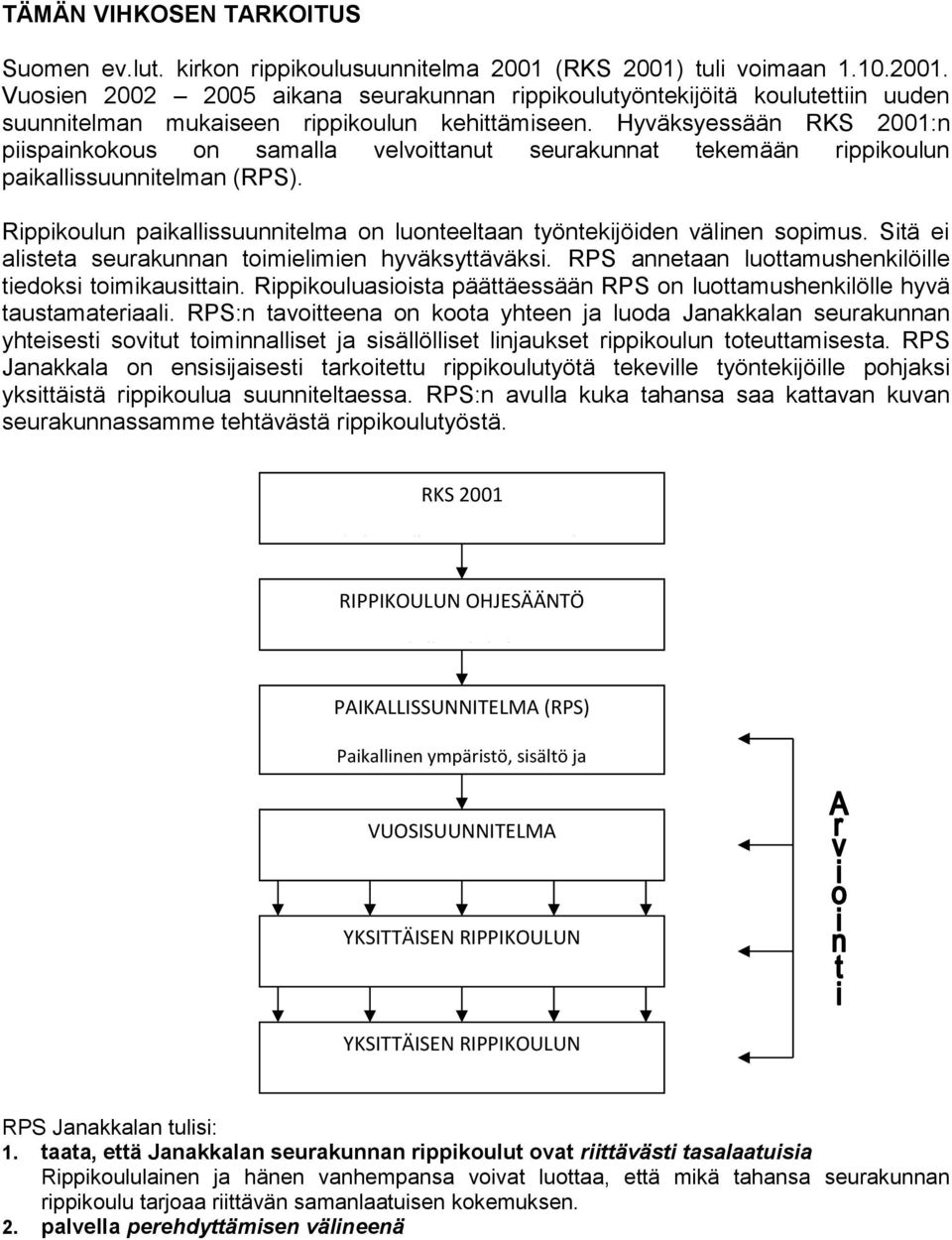 Hyväksyessään RKS 2001:n piispainkokous on samalla velvoittanut seurakunnat tekemään rippikoulun paikallissuunnitelman (RPS).