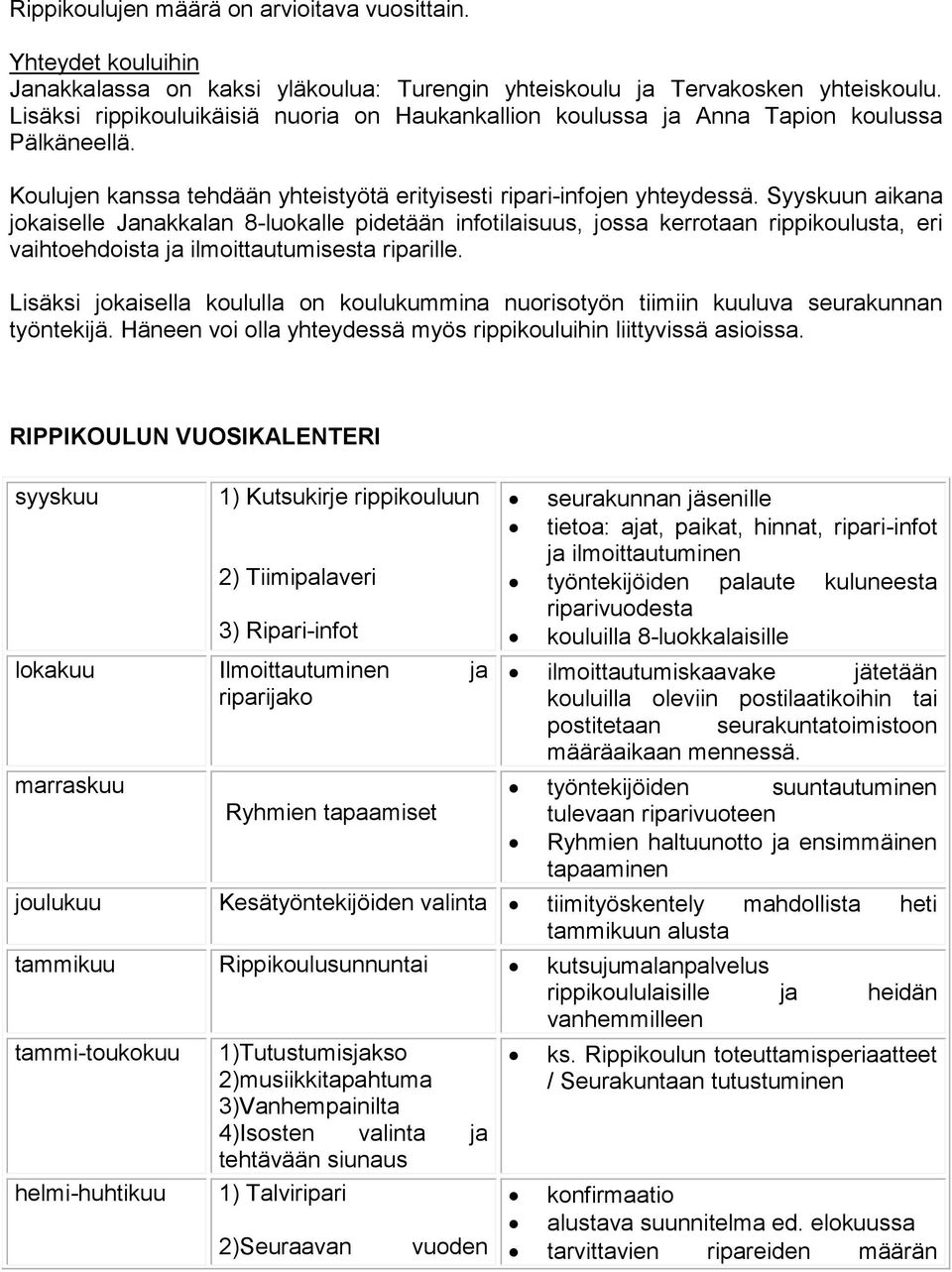 Syyskuun aikana jokaiselle Janakkalan 8-luokalle pidetään infotilaisuus, jossa kerrotaan rippikoulusta, eri vaihtoehdoista ja ilmoittautumisesta riparille.