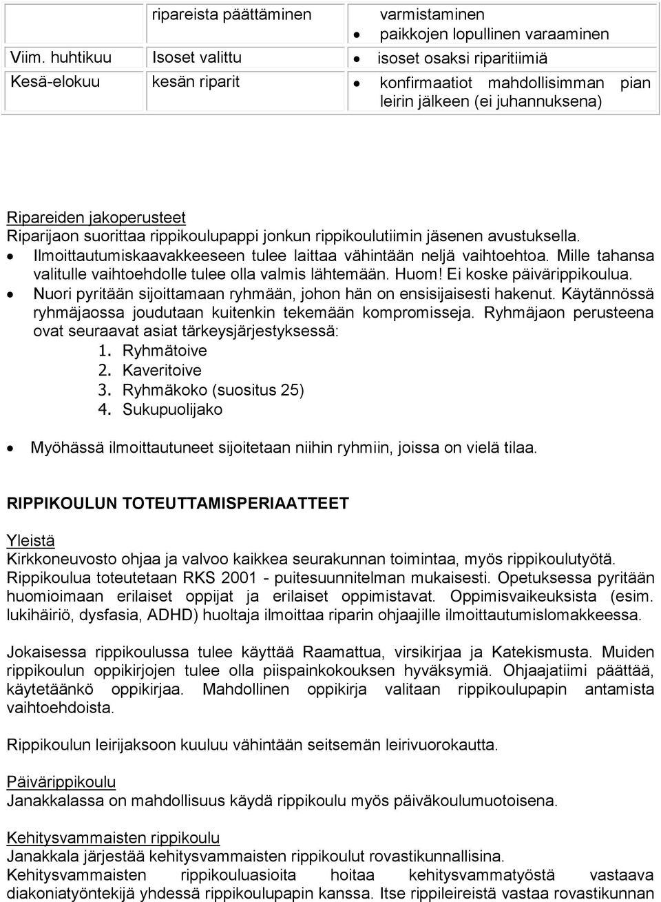 rippikoulupappi jonkun rippikoulutiimin jäsenen avustuksella. Ilmoittautumiskaavakkeeseen tulee laittaa vähintään neljä vaihtoehtoa. Mille tahansa valitulle vaihtoehdolle tulee olla valmis lähtemään.