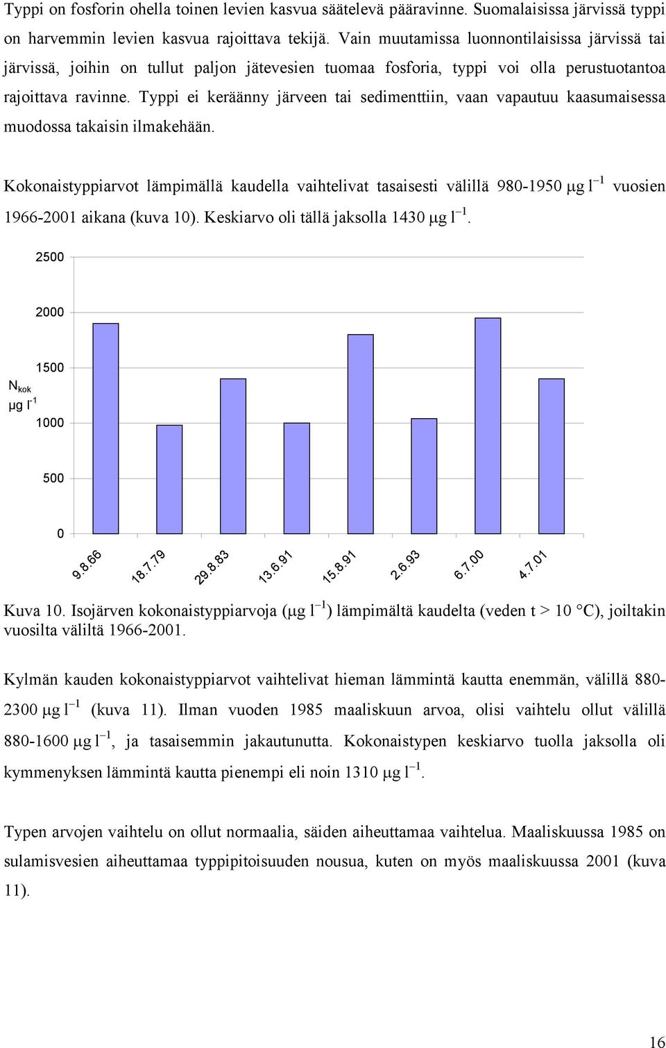 Typpi ei keräänny järveen tai sedimenttiin, vaan vapautuu kaasumaisessa muodossa takaisin ilmakehään.