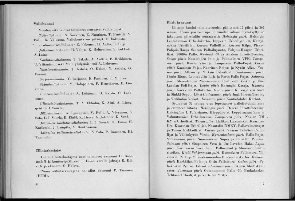 Lehtonen. Nuorisovaliokunta: ]. Kahila, O. Kristo, Y. Sotiola, O. Vasama. Sar javaliokzt/tta: Y. Reijonen, E. Pa tinen, T. Ylimaa. Sääntövaliokunta: M. Holopainen, P. Henriksson, E. Lin komo. Va.litsemisvaliolwnta: A.