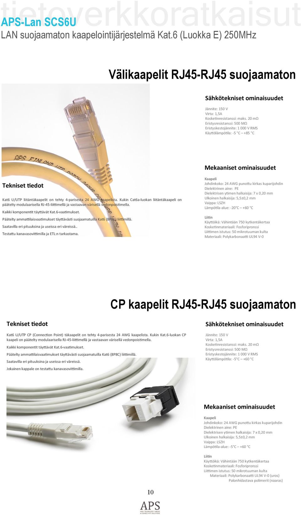 Kukin Cat6a-luokan liitäntäkaapeli on päätelty modulaarisella RJ-45-lii mellä ja vastaavan värisellä vedonpois mella. Kaikki komponen t täy ävät Kat.6-vaa mukset.