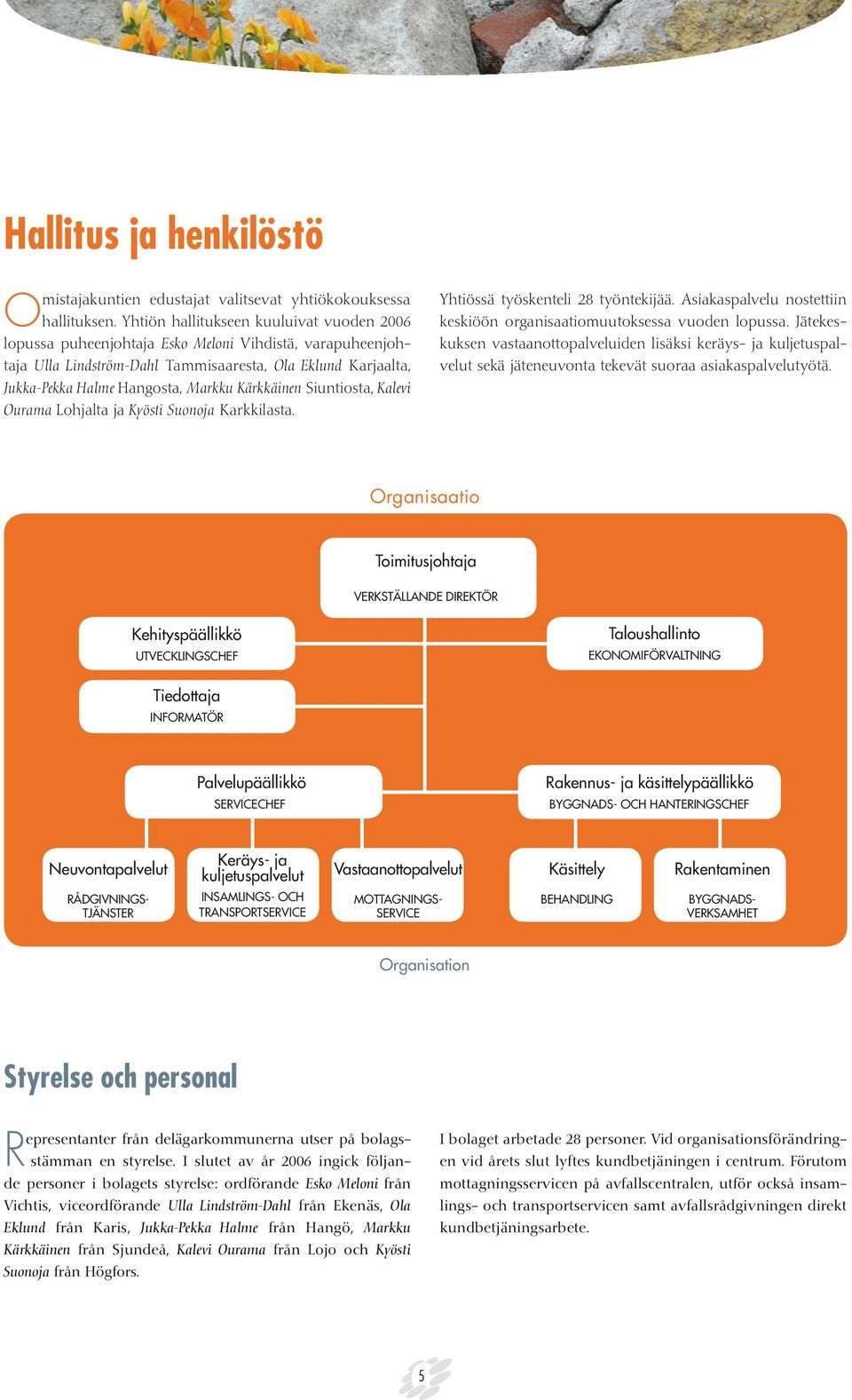 Kärkkäinen Siuntiosta, Kalevi Ourama Lohjalta ja Kyösti Suonoja Karkkilasta. Yhtiössä työskenteli 28 työntekijää. Asiakaspalvelu nostettiin keskiöön organisaatiomuutoksessa vuoden lopussa.