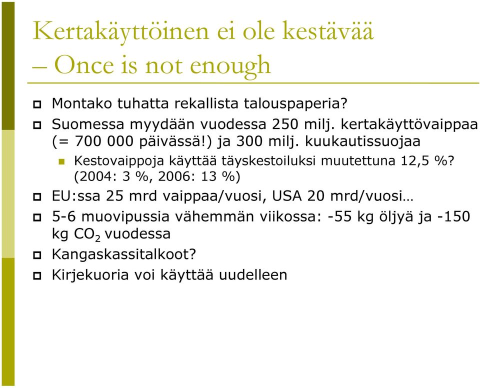 kuukautissuojaa Kestovaippoja käyttää täyskestoiluksi muutettuna 12,5 %?