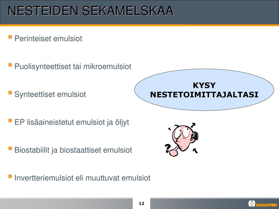 NESTETOIMITTAJALTASI EP lisäaineistetut emulsiot ja öljyt