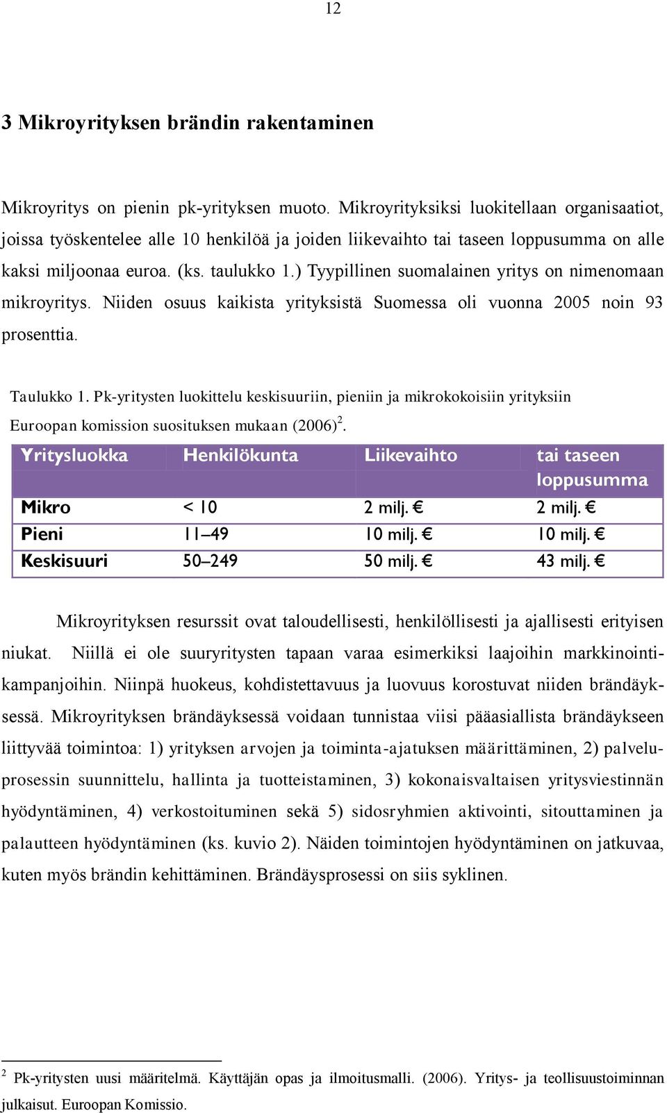 ) Tyypillinen suomalainen yritys on nimenomaan mikroyritys. Niiden osuus kaikista yrityksistä Suomessa oli vuonna 2005 noin 93 prosenttia. Taulukko 1.