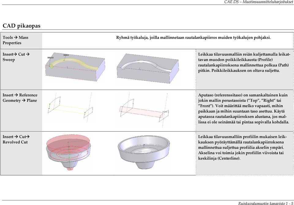 Poikkileikkauksen on oltava suljettu. Insert Reference Geometry Plane Aputaso (referenssitaso) on samankaltainen kuin jokin mallin perustasoista ( Top, Right tai Front ).