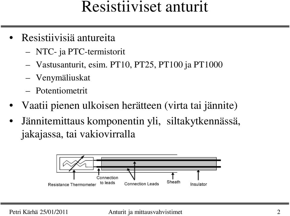 PT10, PT25, PT100 ja PT1000 Venymäliuskat Potentiometrit Vaatii pienen ulkoisen