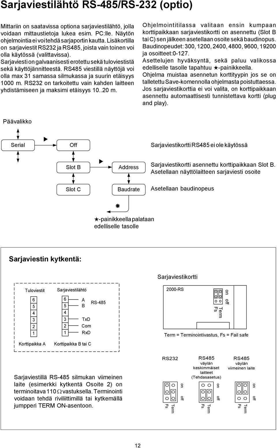 RS8 viestillä näyttöjä voi olla max samassa silmukassa ja suurin etäisyys 000 m.