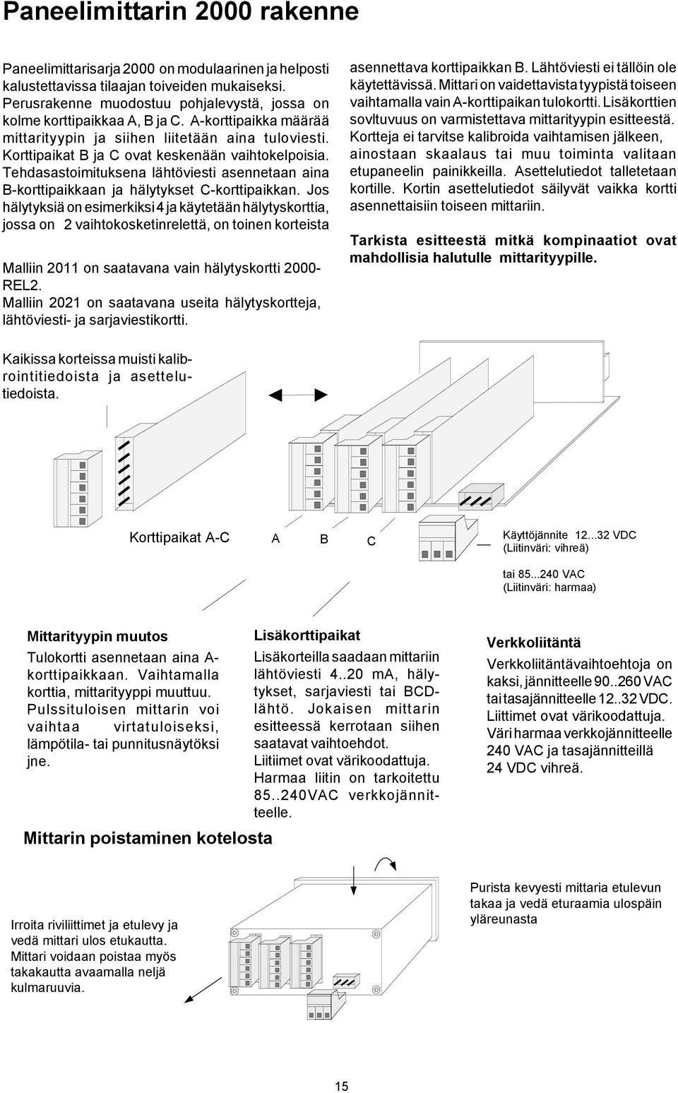 Korttipaikat B ja C ovat keskenään vaihtokelpoisia. Tehdasastoimituksena lähtöviesti asennetaan aina B-korttipaikkaan ja hälytykset C-korttipaikkan.