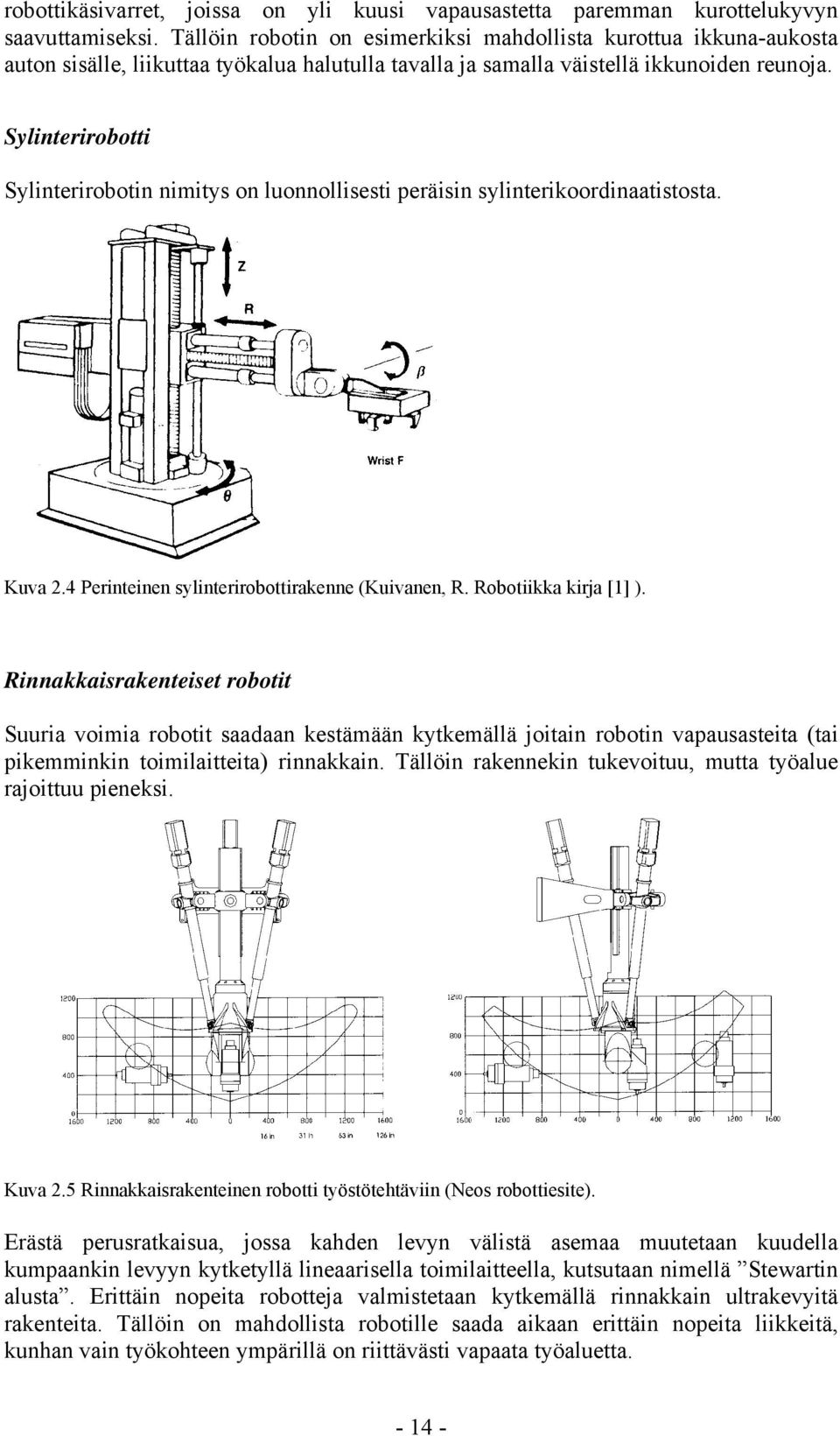 Sylinterirobotti Sylinterirobotin nimitys on luonnollisesti peräisin sylinterikoordinaatistosta. Kuva 2.4 Perinteinen sylinterirobottirakenne (Kuivanen, R. Robotiikka kirja [1] ).