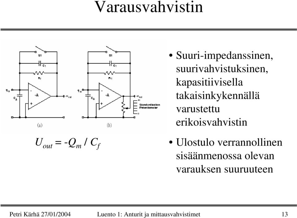 out = -Q m / C f Ulostulo verrannollinen sisäänmenossa olevan