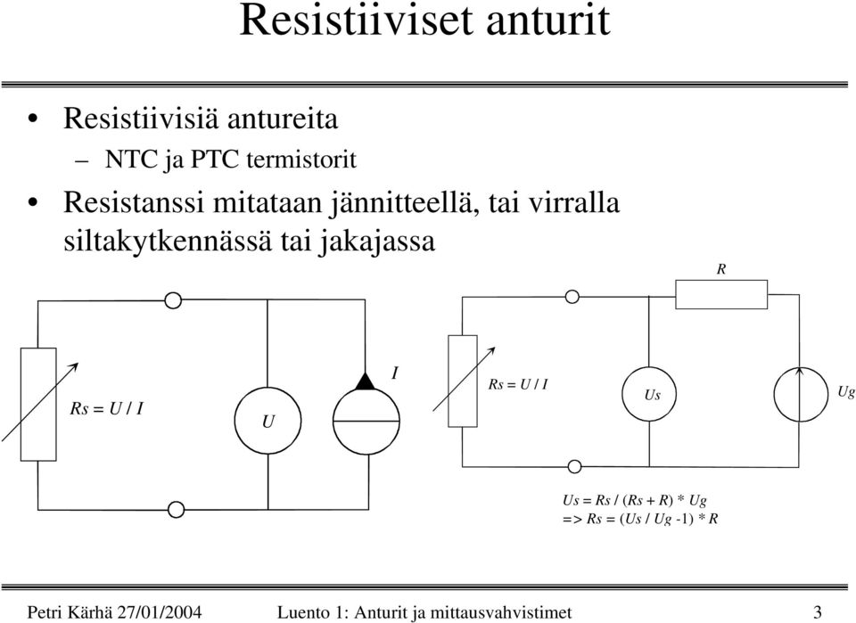 jakajassa R Rs = U / I U I Rs = U / I Us Ug Us = Rs / (Rs + R) * Ug => Rs