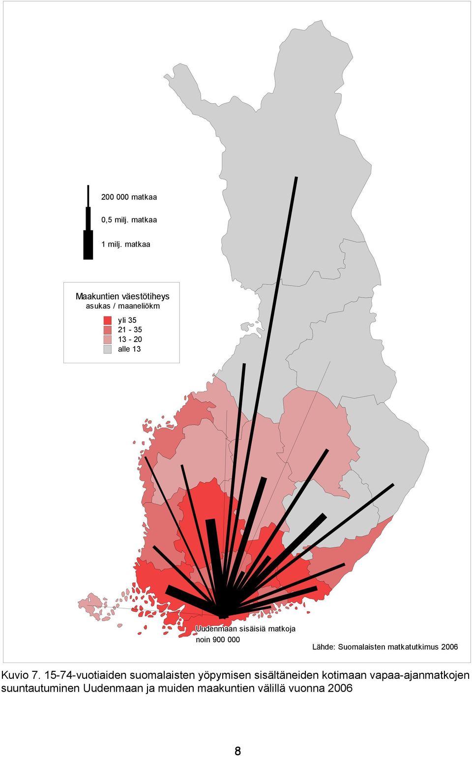 sisäisiä matkoja noin 900 000 Lähde: Suomalaisten matkatutkimus 2006 Kuvio 7.