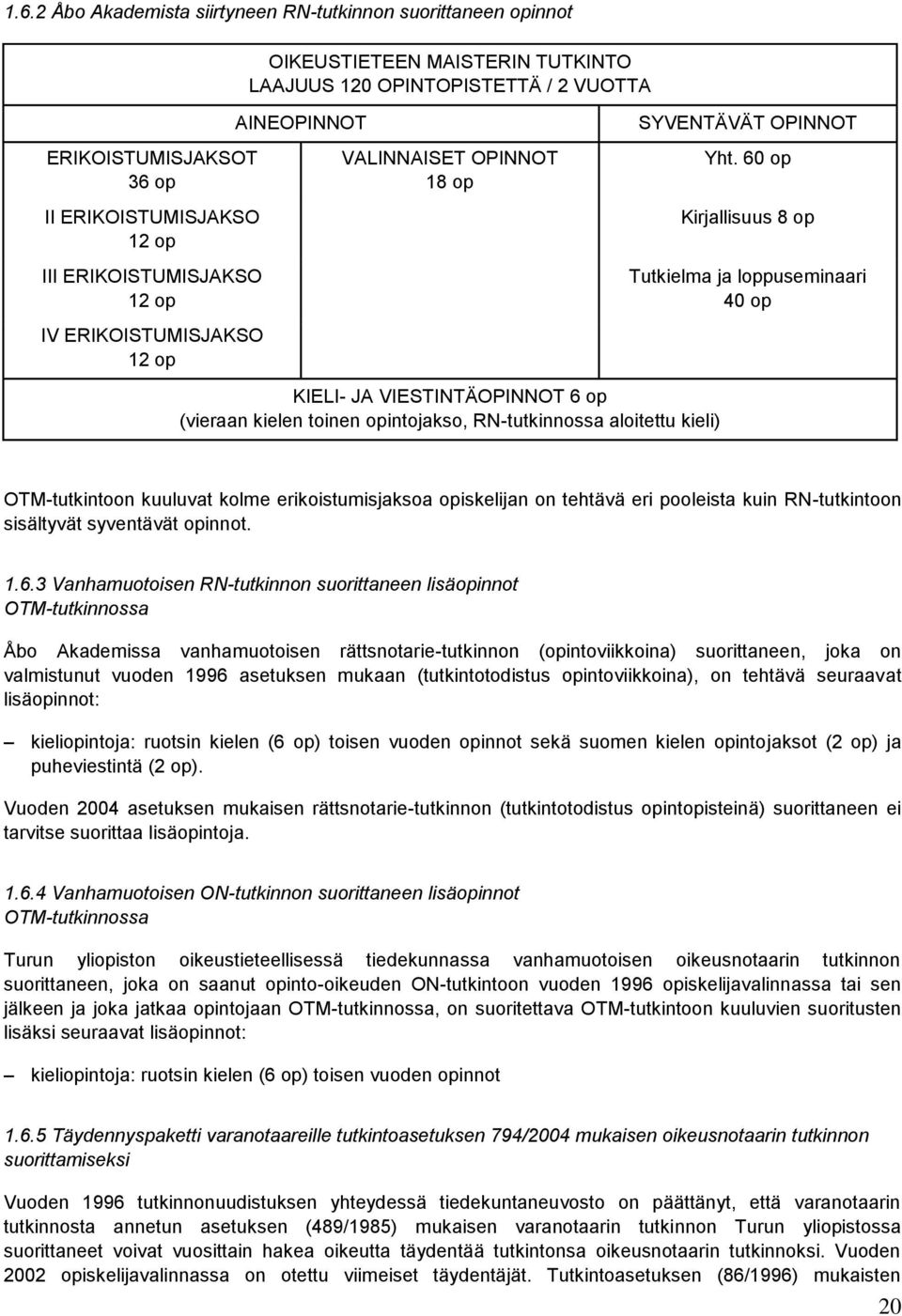 60 op Kirjallisuus 8 op Tutkielma ja loppuseminaari 40 op KIELI- JA VIESTINTÄOPINNOT 6 op (vieraan kielen toinen opintojakso, RN-tutkinnossa aloitettu kieli) OTM-tutkintoon kuuluvat kolme