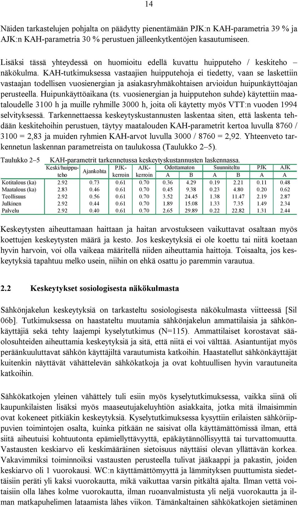 KAH-tutkimuksessa vastaajien huipputehoja ei tiedetty, vaan se laskettiin vastaajan todellisen vuosienergian ja asiakasryhmäkohtaisen arvioidun huipunkäyttöajan perusteella. Huipunkäyttöaikana (ts.