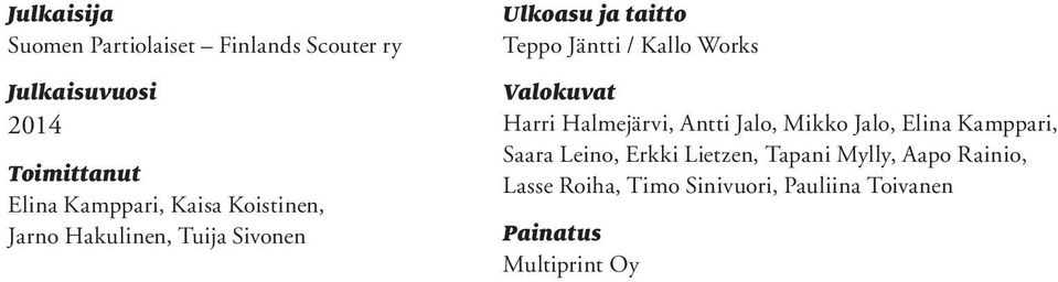 Kallo Works Valokuvat Harri Halmejärvi, Antti Jalo, Mikko Jalo, Elina Kamppari, Saara Leino,