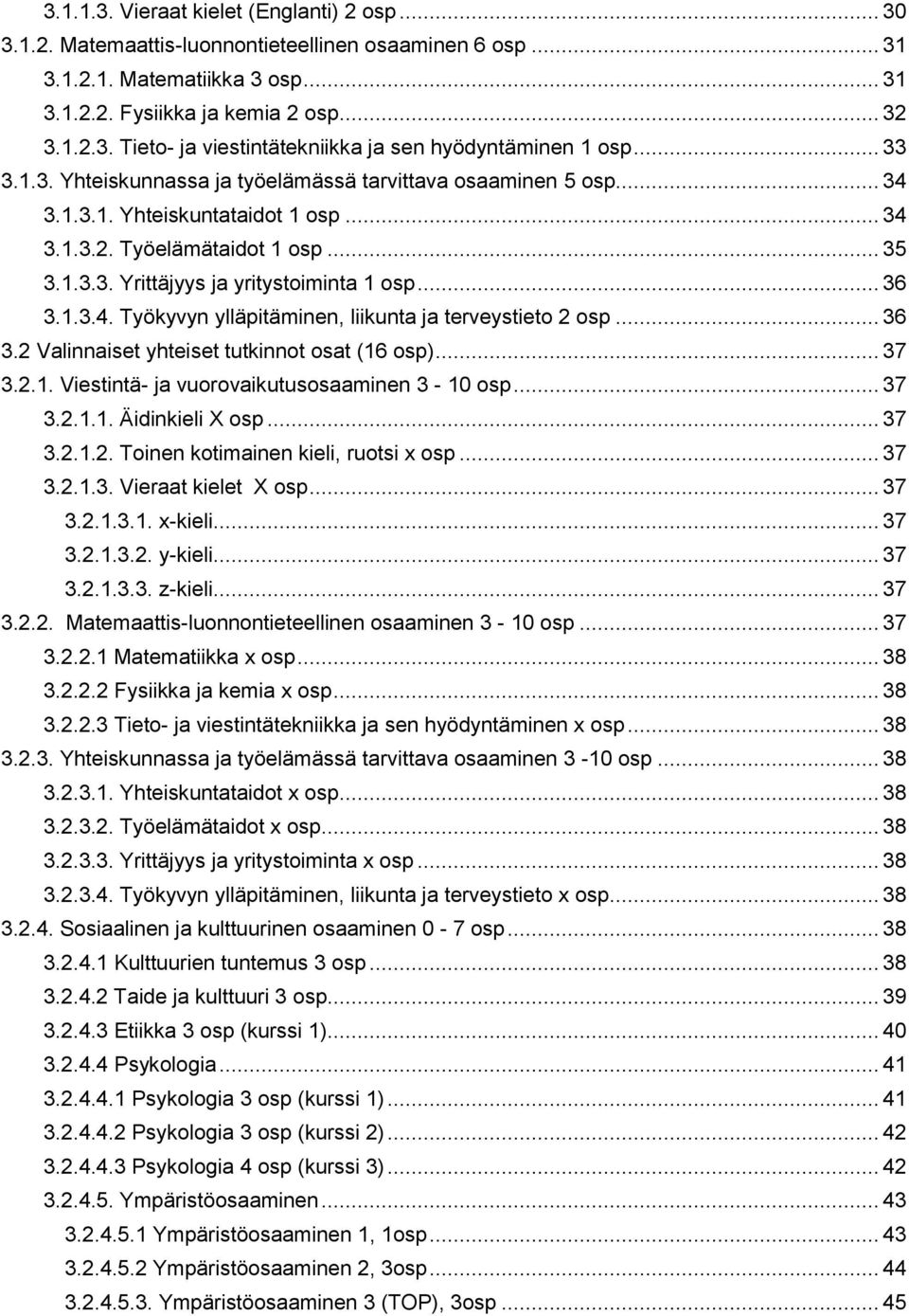 .. 36 3.1.3.4. Työkyvyn ylläpitäminen, liikunta ja terveystieto 2 osp... 36 3.2 Valinnaiset yhteiset tutkinnot osat (16 osp)... 37 3.2.1. Viestintä- ja vuorovaikutusosaaminen 3-10 osp... 37 3.2.1.1. Äidinkieli X osp.