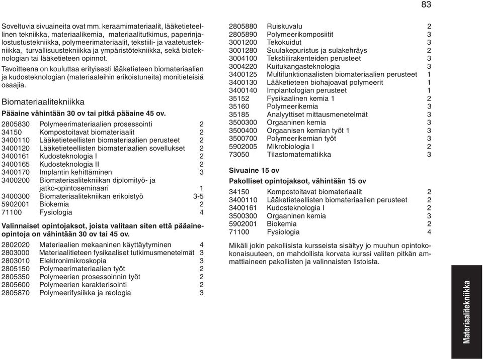 ympäristötekniikka, sekä bioteknologian tai lääketieteen opinnot.