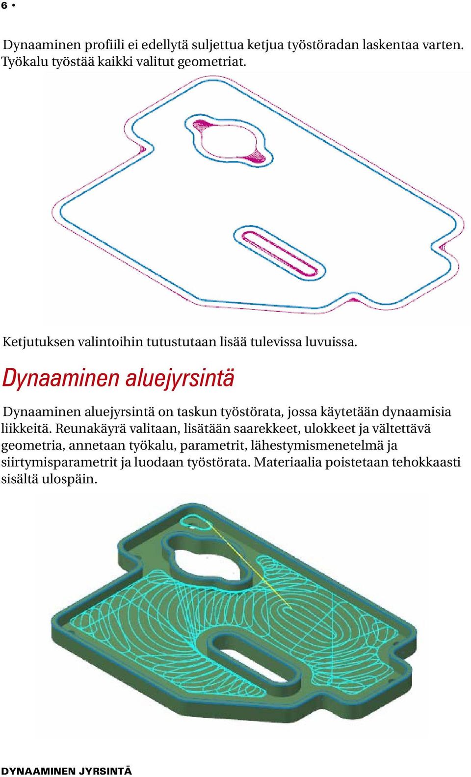 Dynaaminen aluejyrsintä Dynaaminen aluejyrsintä on taskun työstörata, jossa käytetään dynaamisia liikkeitä.