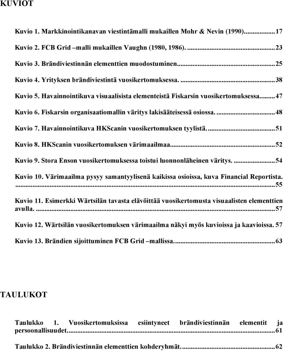 ... 47 Kuvio 6. Fiskarsin organisaatiomallin väritys lakisääteisessä osiossa.... 48 Kuvio 7. Havainnointikuva HKScanin vuosikertomuksen tyylistä.... 51 Kuvio 8. HKScanin vuosikertomuksen värimaailmaa.