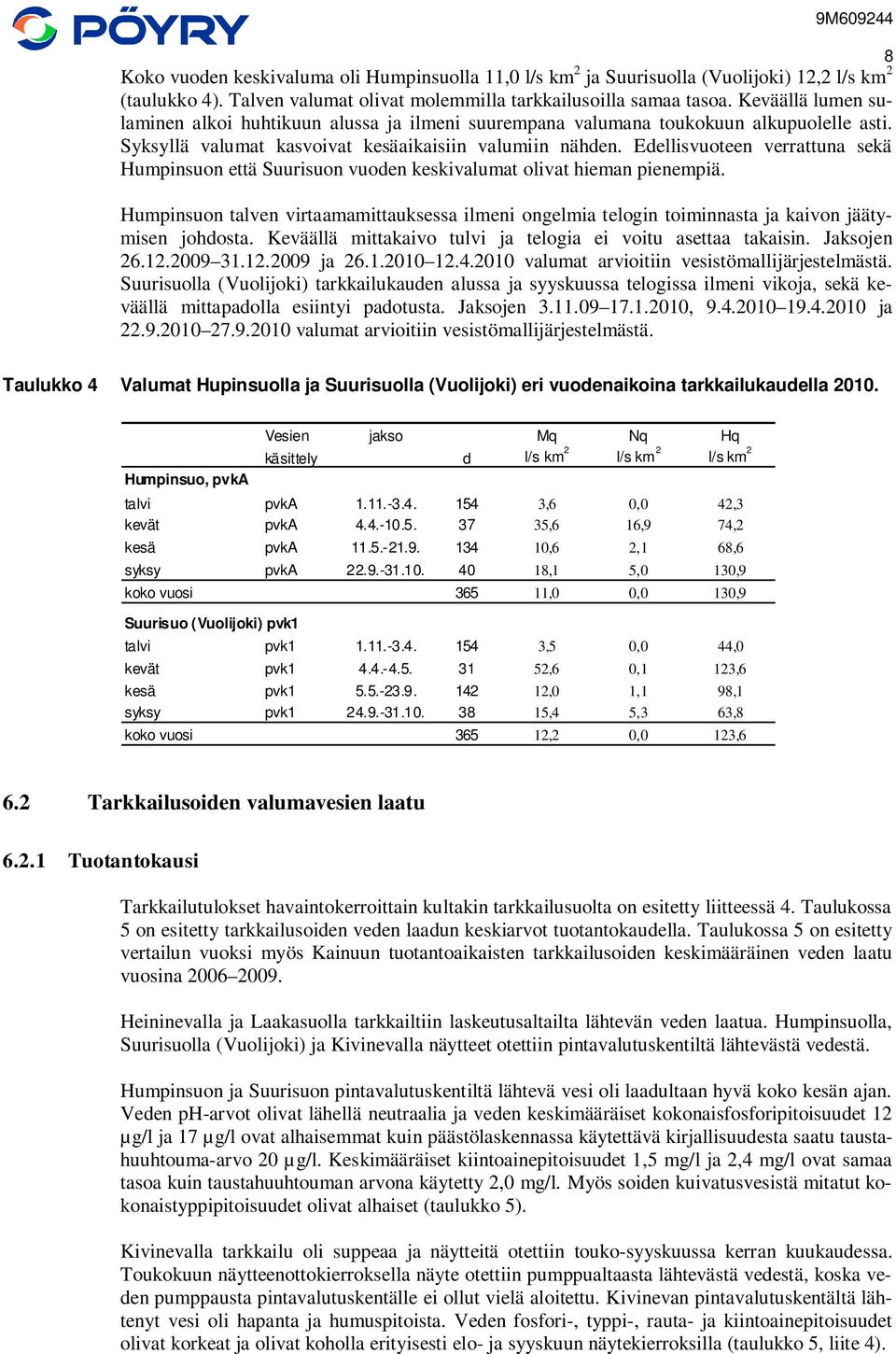 Edellisvuoteen verrattuna sekä Humpinsuon että Suurisuon vuoden keskivalumat olivat hieman pienempiä.