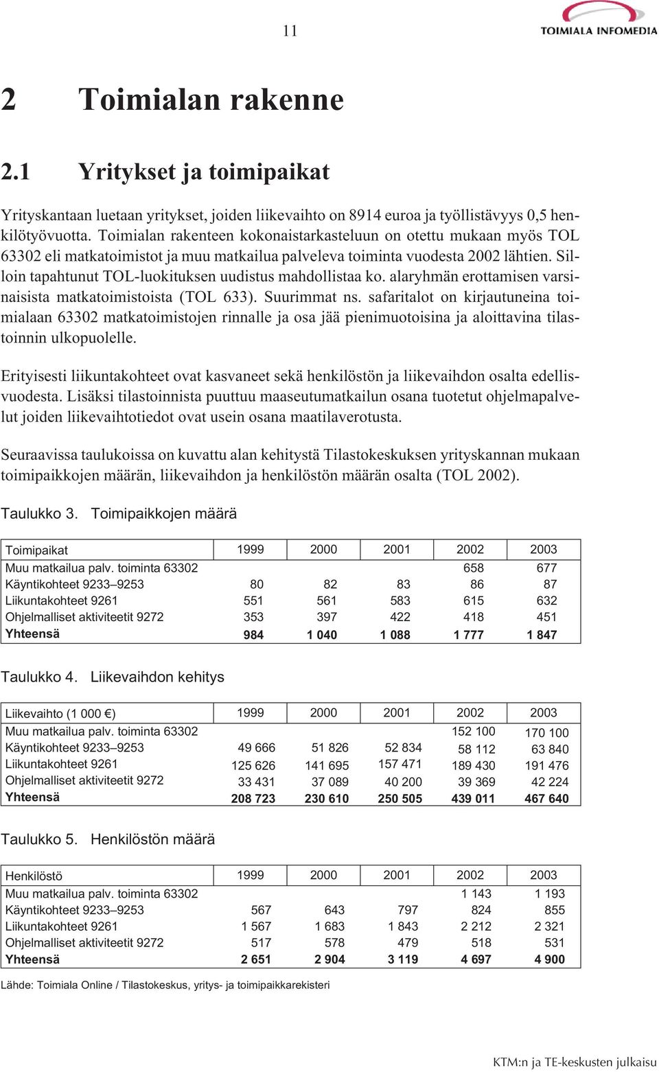 Silloin tapahtunut TOL-luokituksen uudistus mahdollistaa ko. alaryhmän erottamisen varsinaisista matkatoimistoista (TOL 633). Suurimmat ns.