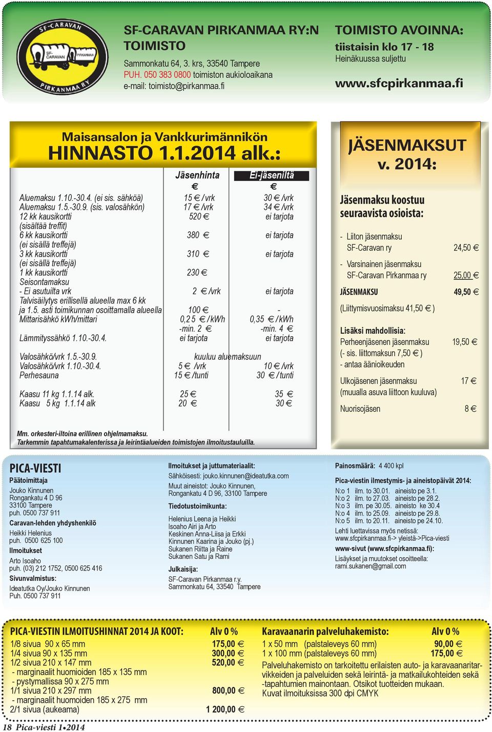 sähköä) 15 / vrk 30 /vrk Aluemaksu 1.5.-30.9. (sis.