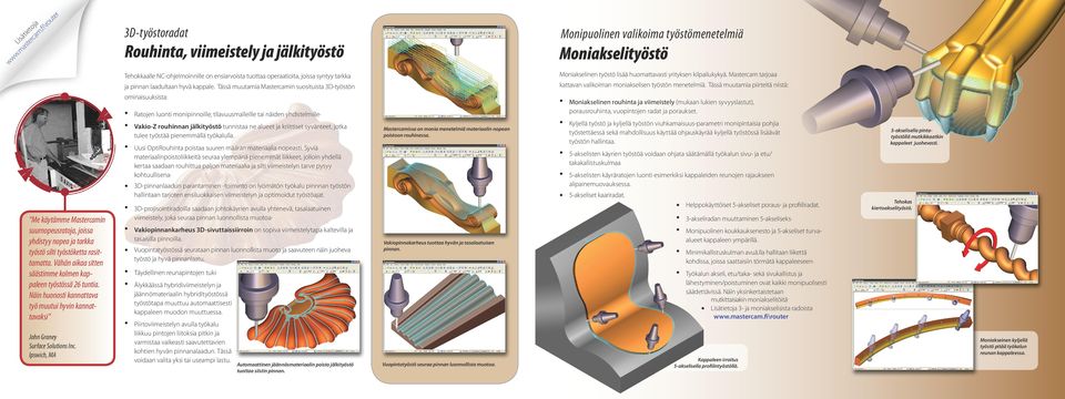 Tässä muamia Mastcamin suosituista 3D-työstön kattavan valikoiman moniakselisen työstön menetelmiä.