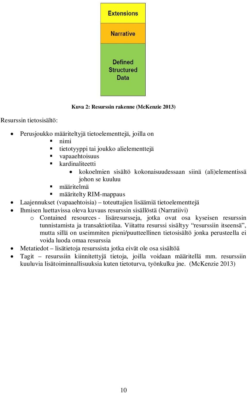 oleva kuvaus resurssin sisällöstä (Narratiivi) o Contained resources - lisäresursseja, jotka ovat osa kyseisen resurssin tunnistamista ja transaktiotilaa.